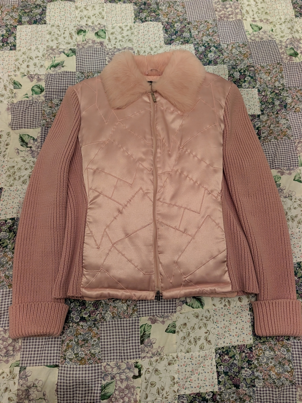 bebe Blush Pink Quilted Jacket with Fur Collar